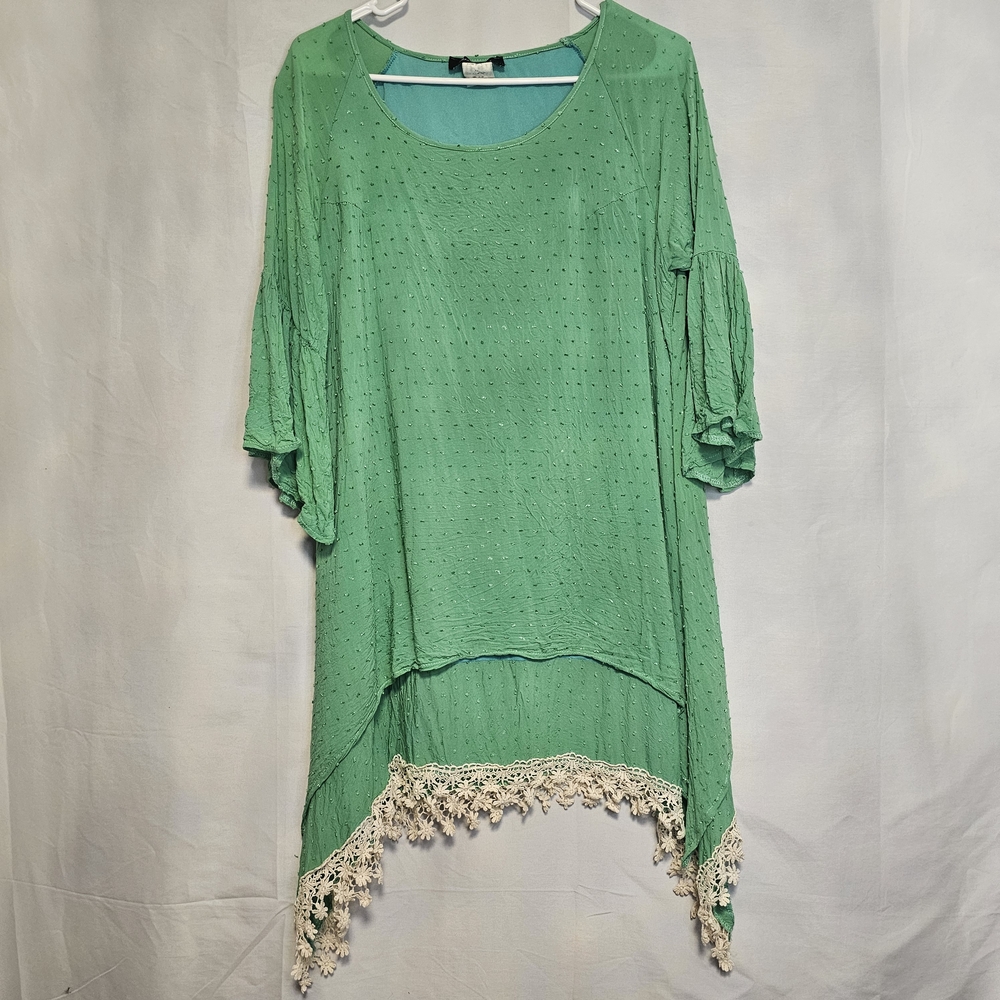 Mint Green Crochet Trim Hi-Lo Tunic Large